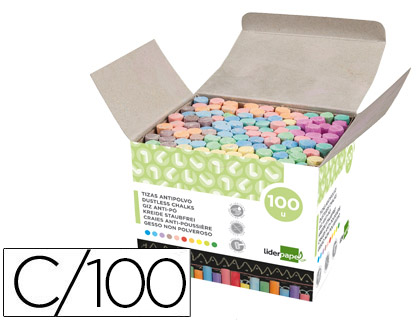 100 tizas antipolvo Liderpapel colores surtidos